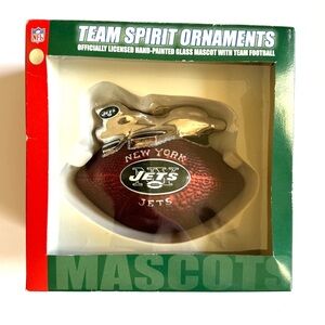 New York Jets NFL Glass Mascot Football Christmas Ornament With Box